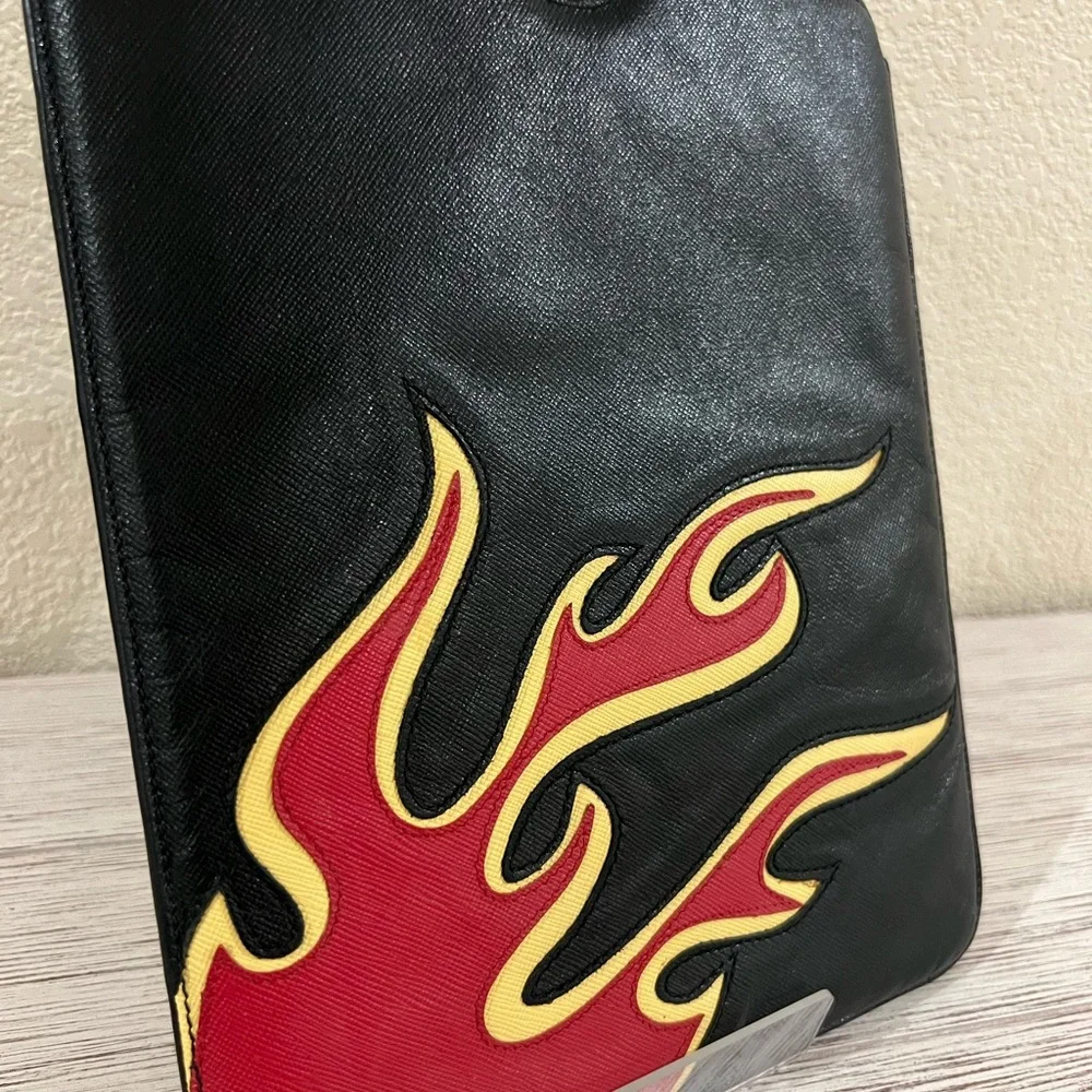 PRADA Red and Black Saffiano Leather iPad Sleeve with flame 🔥